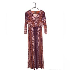Luxology Maxi Dress Bohemian Print Mid Sleeve V-Neck Dress